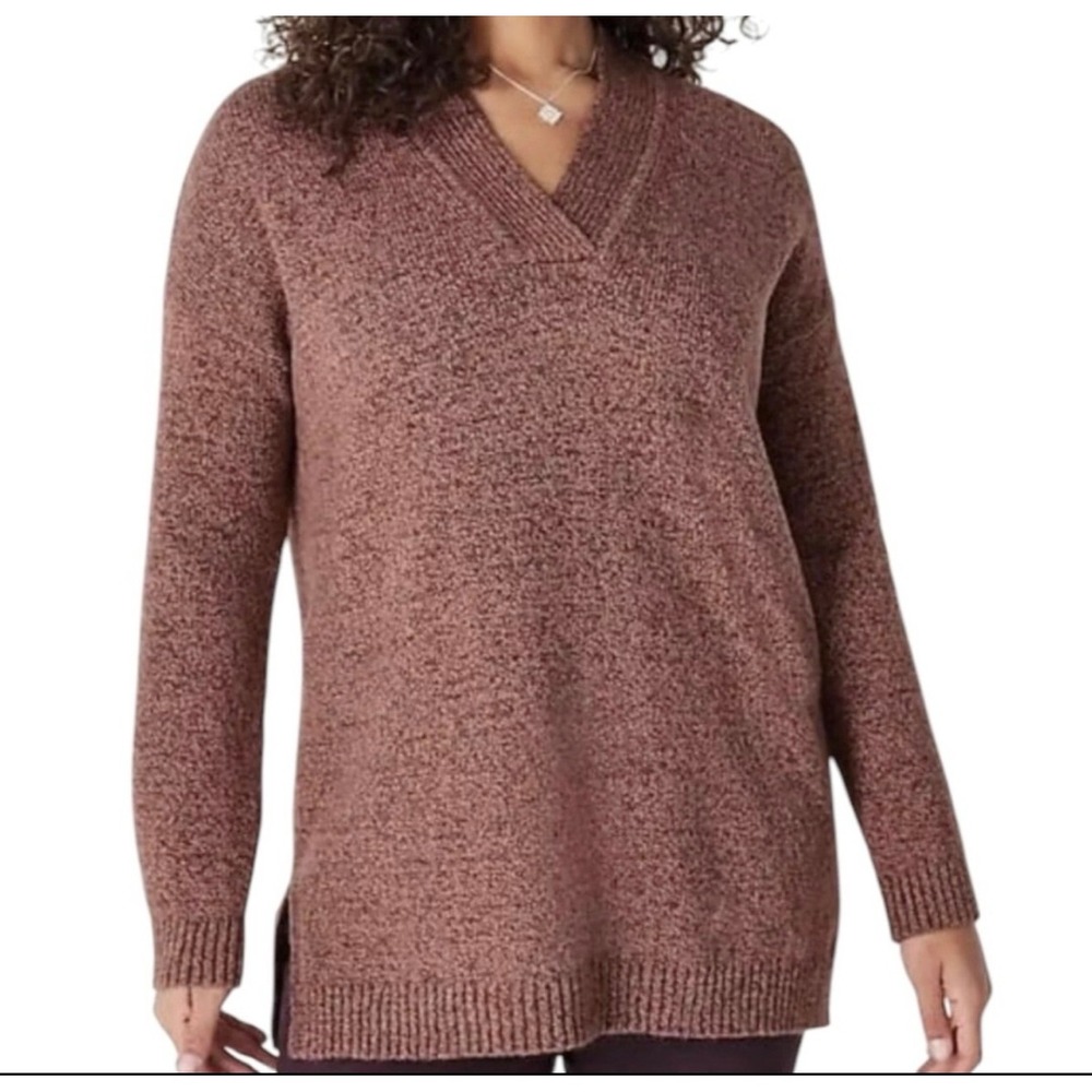 J. Jill Cotton Sweater L Heathered Rust V-Neck Oversized Pullover Cozy Autumn